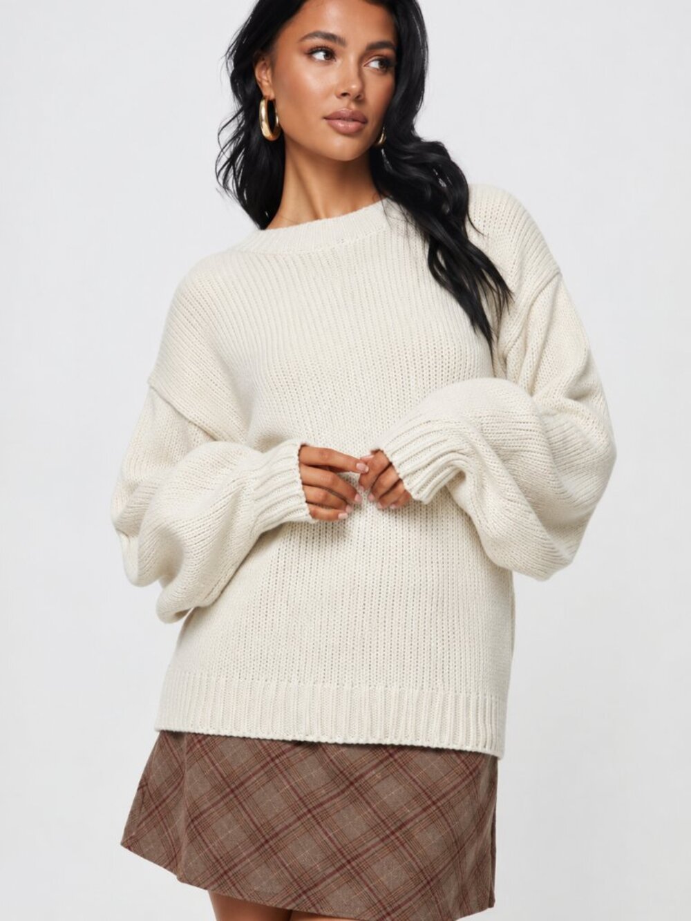 Princess Polly Harmony Oversized Crewneck Sweater Beige S/M